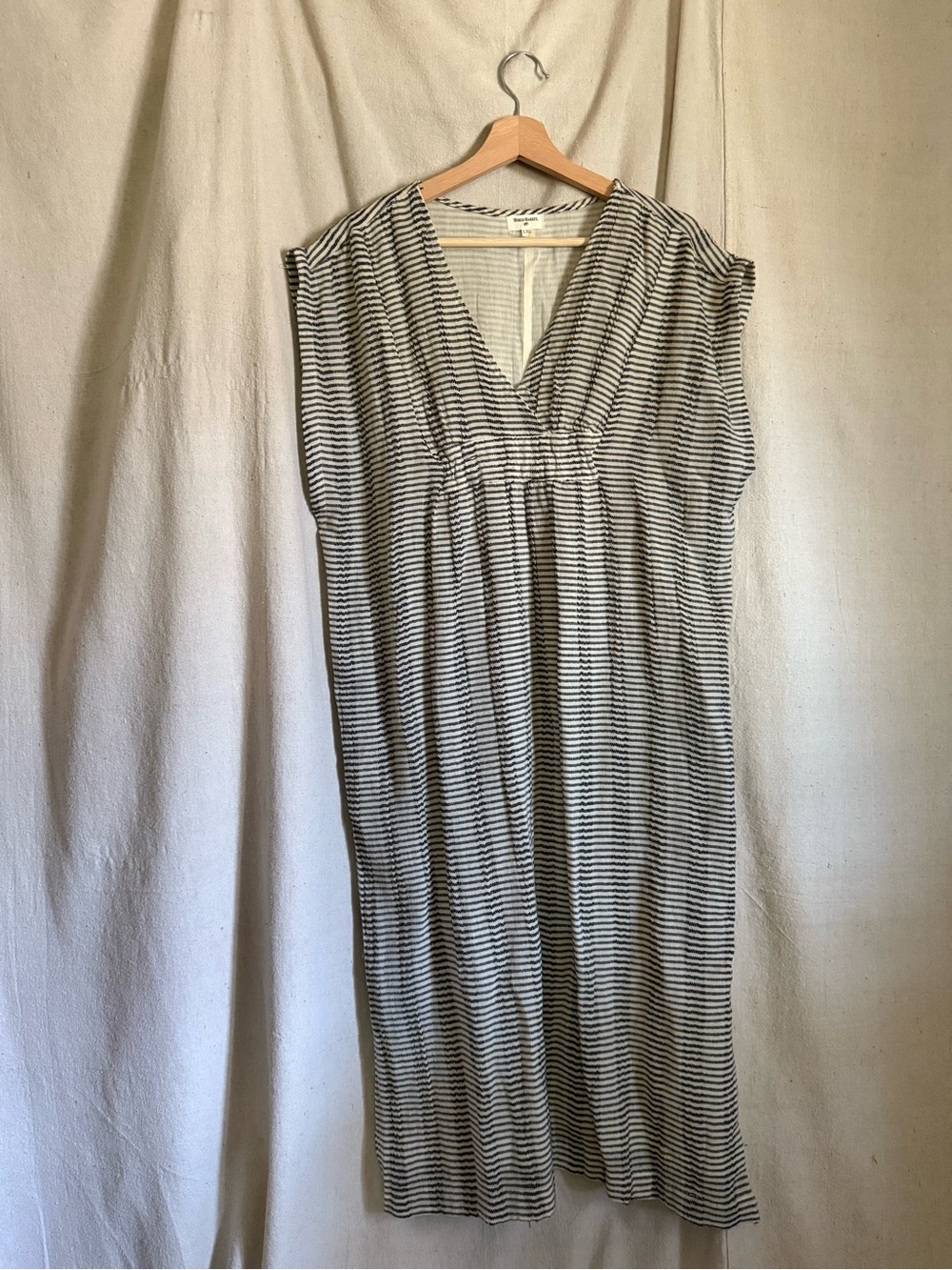 Cost Plus World Market Black & White Striped V-Neck Midi Dress